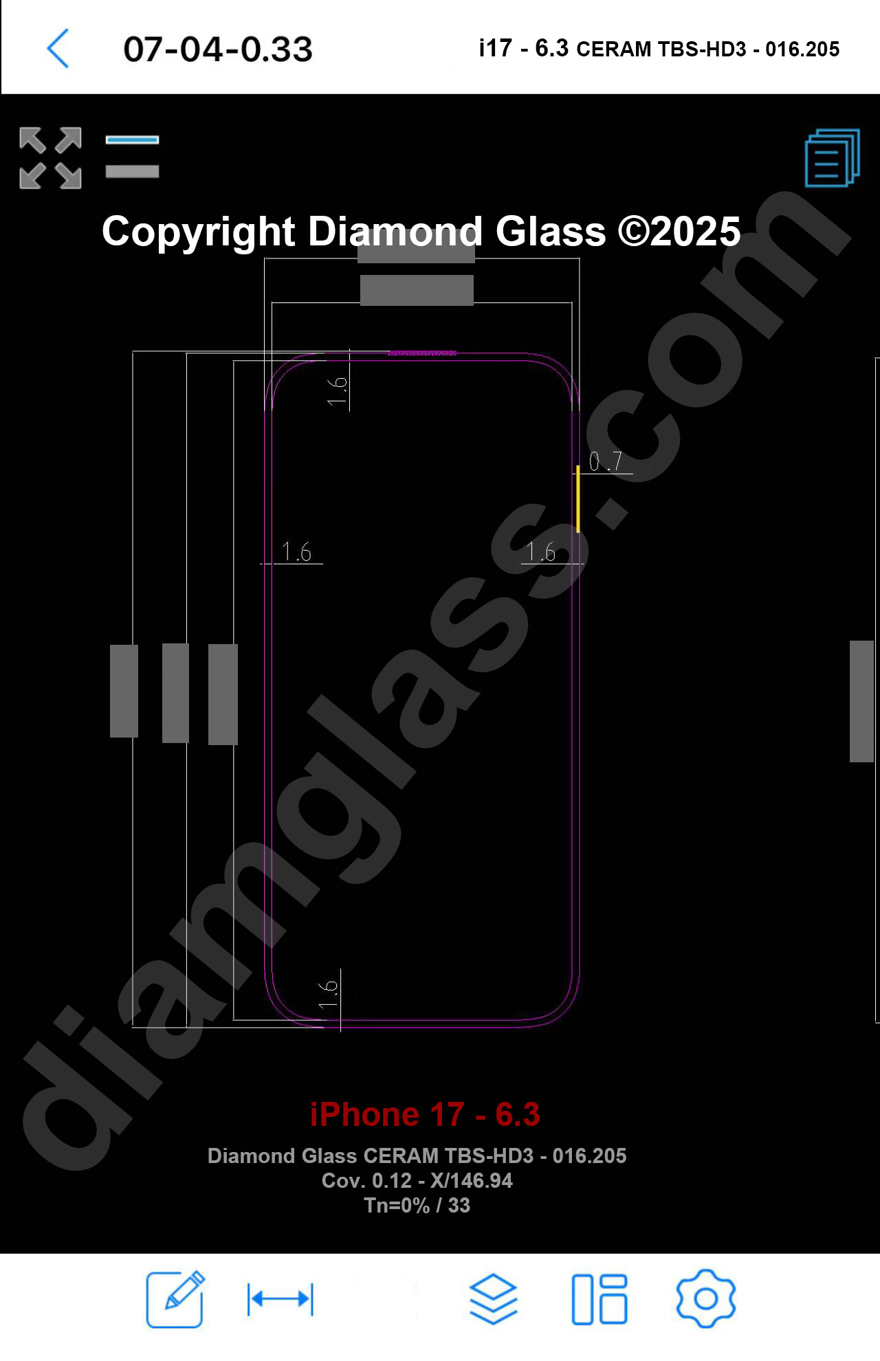 Schéma tachnique écran iPhone 17 - 6.3" -  Originale